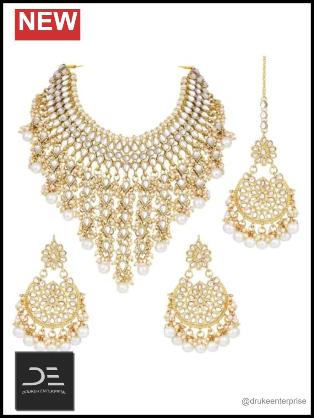 Faux Kundan Studded Choker Necklace & Maang Tikka Jewelry Set with Earrings